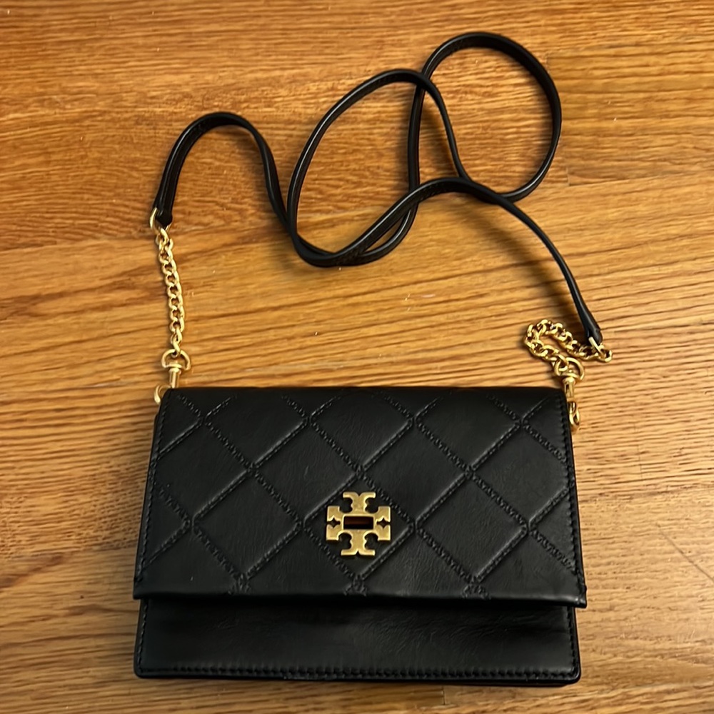 Tory Burch Georgia Turn-Lock Mini Crossbody Bag in Black/Gold w/ Removable Strap